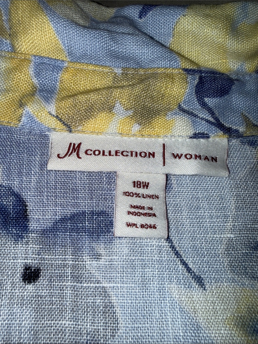 Floral Watercolor Button-Up Shirt in blue & Yellow Linen - Picture 2 of 13